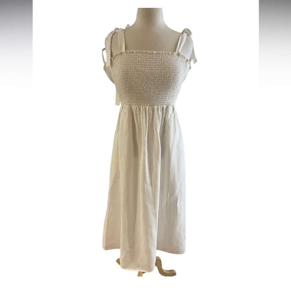Reformation White Linen midi Ruched Halter Sundress-Spaghetti Straps-Size 6